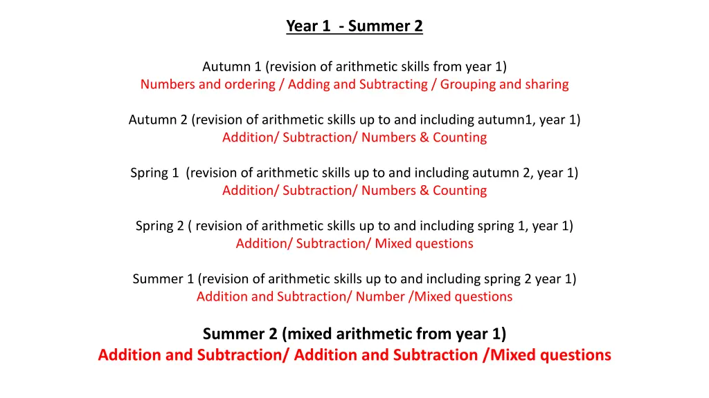 year 1 summer 2