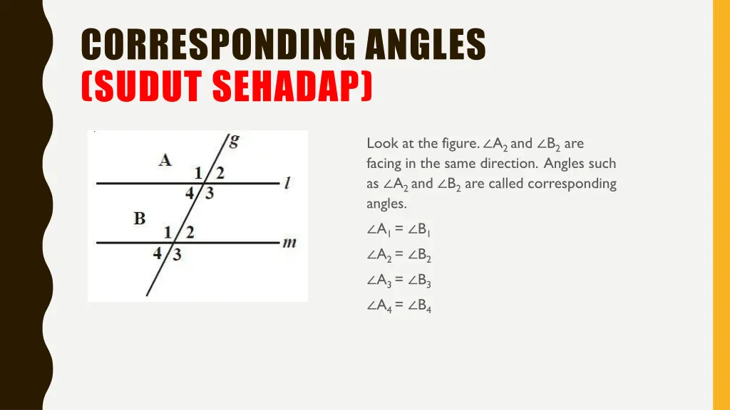 corresponding angles sudut sehadap
