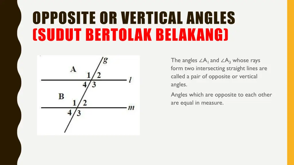opposite or vertical angles sudut bertolak