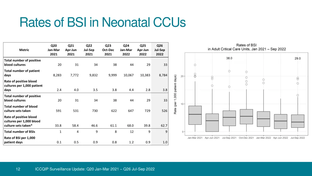 rates of bsi in neonatal ccus