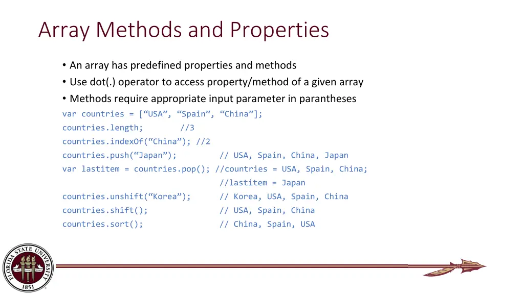 array methods and properties