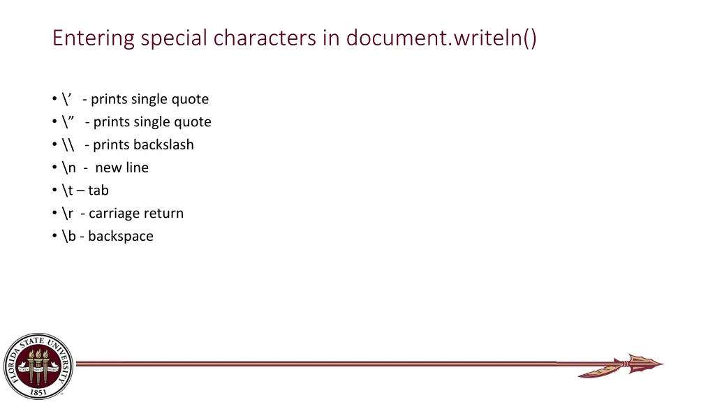entering special characters in document writeln