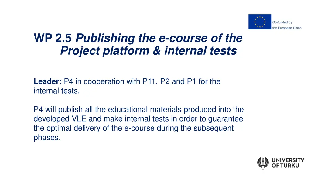 wp 2 5 publishing the e course of the project