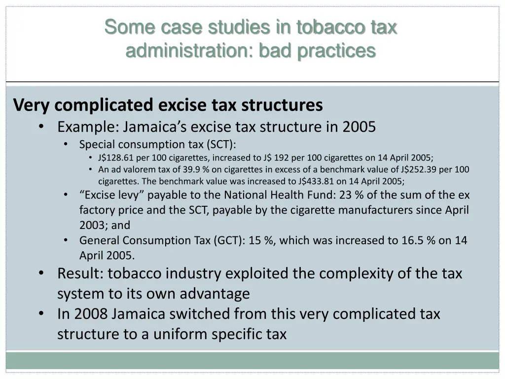 some case studies in tobacco tax administration