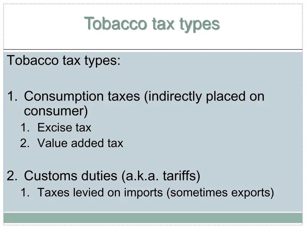 tobacco tax types