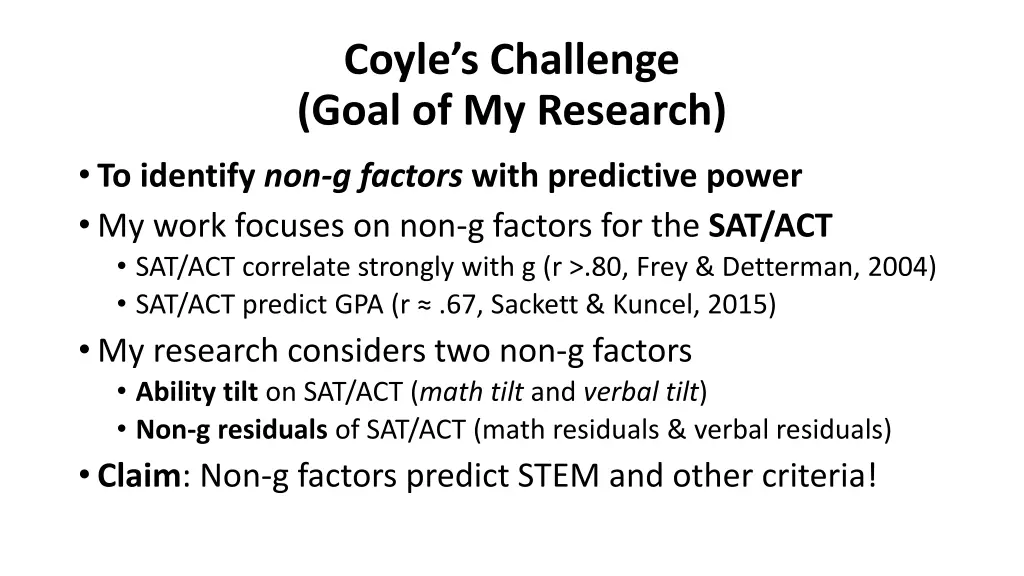 coyle s challenge goal of my research