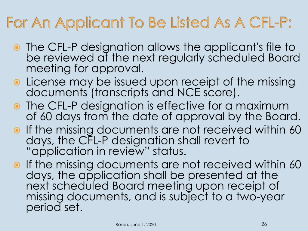 for an applicant to be listed as a cfl p