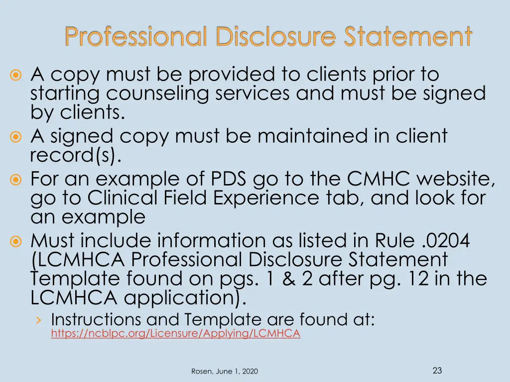 professional disclosure statement
