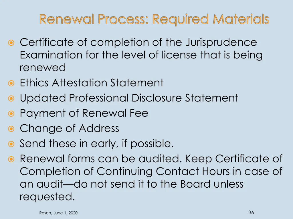 renewal process required materials