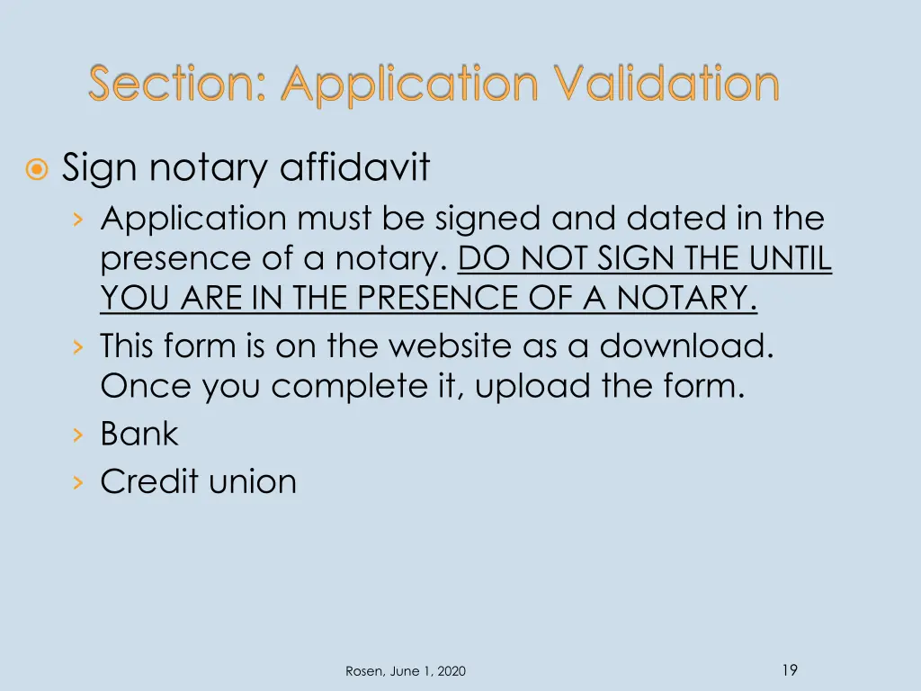 section application validation