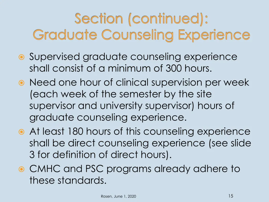 section continued graduate counseling experience