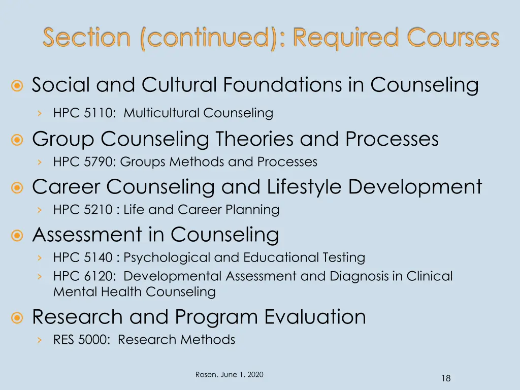 section continued required courses 1
