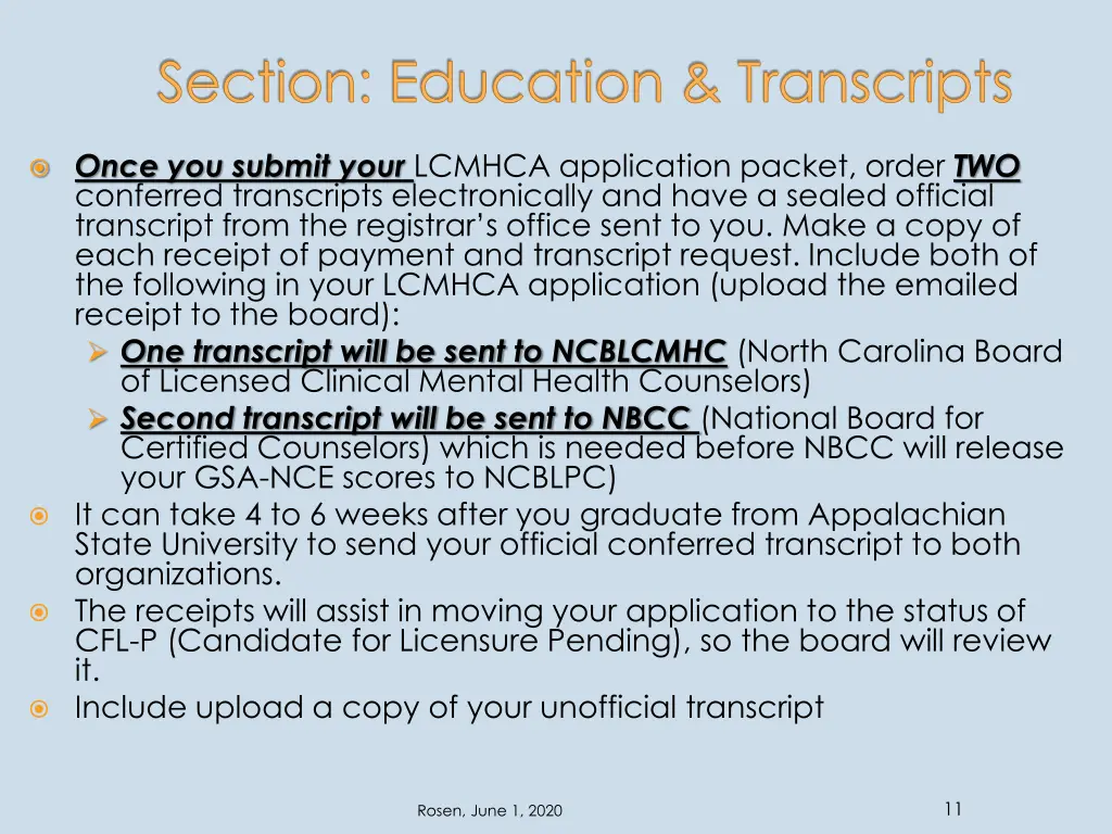 section education transcripts