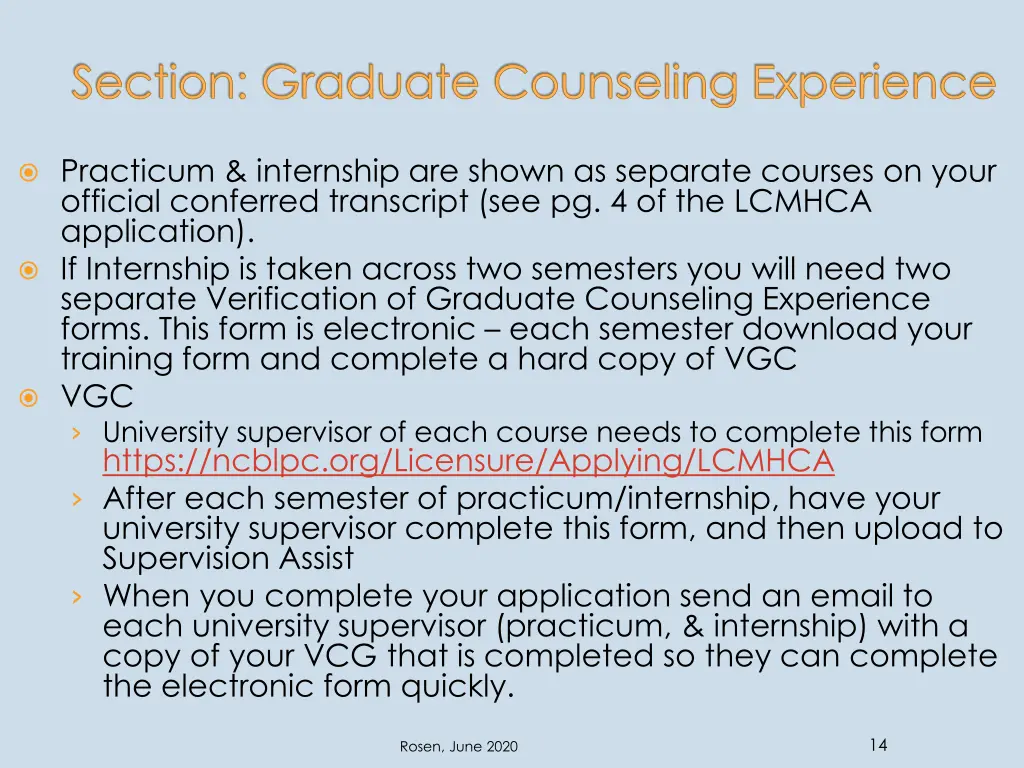 section graduate counseling experience
