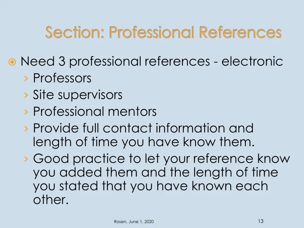 section professional references