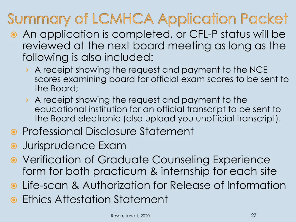 summary of lcmhca application packet