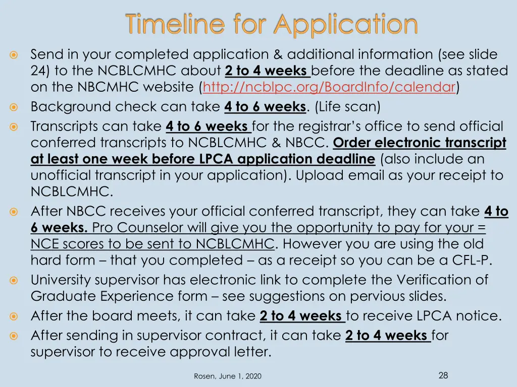 timeline for application