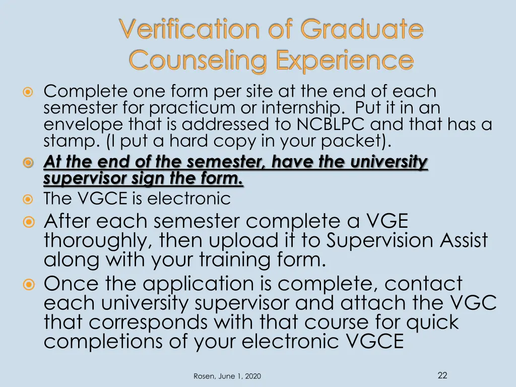 verification of graduate counseling experience
