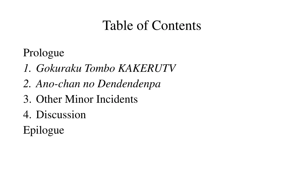 table of contents