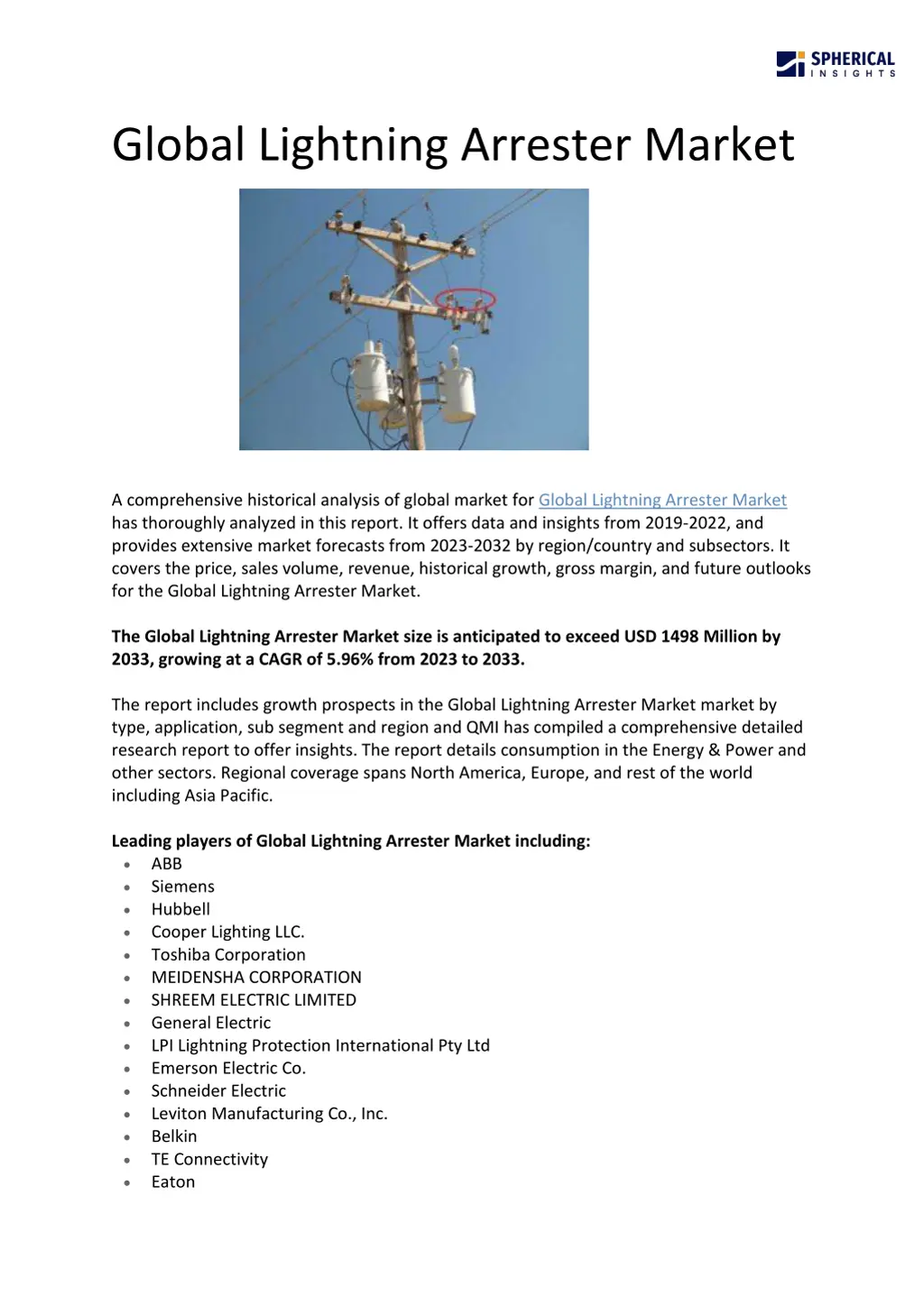 global lightning arrester market