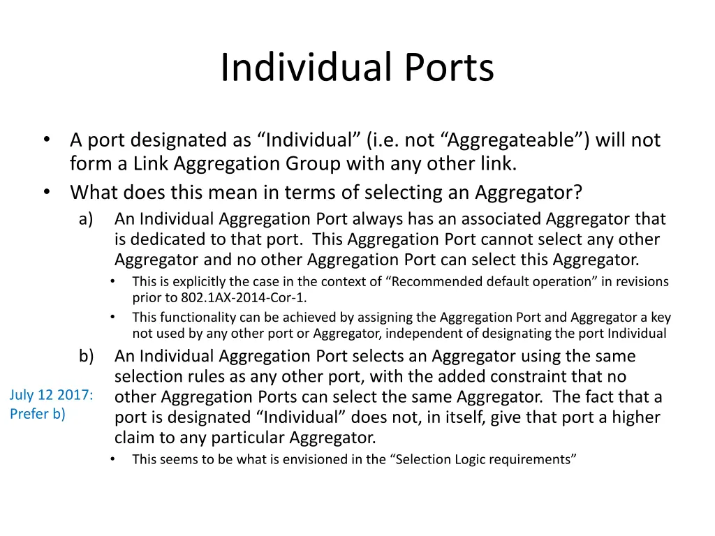individual ports