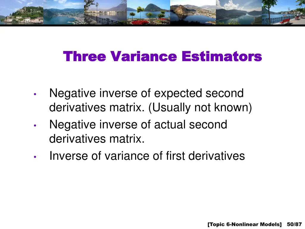 three variance estimators three variance