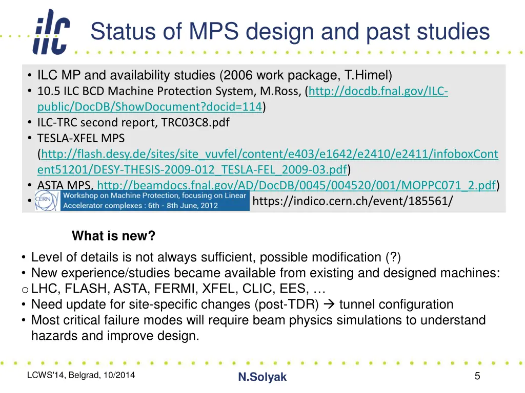 status of mps design and past studies
