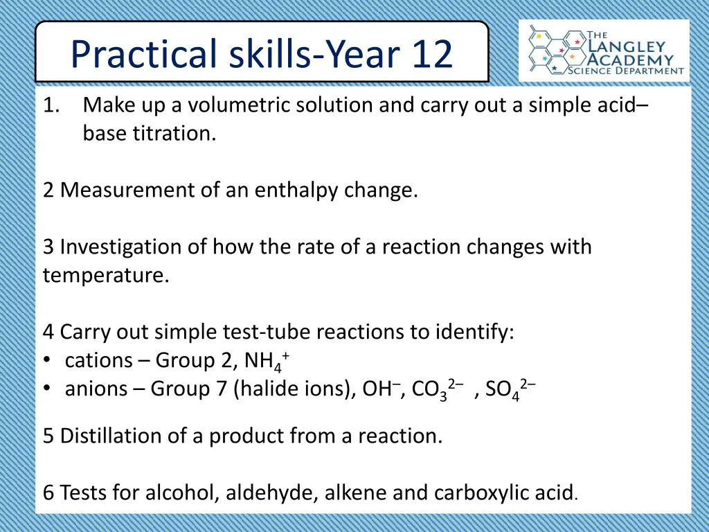 practical skills year 12