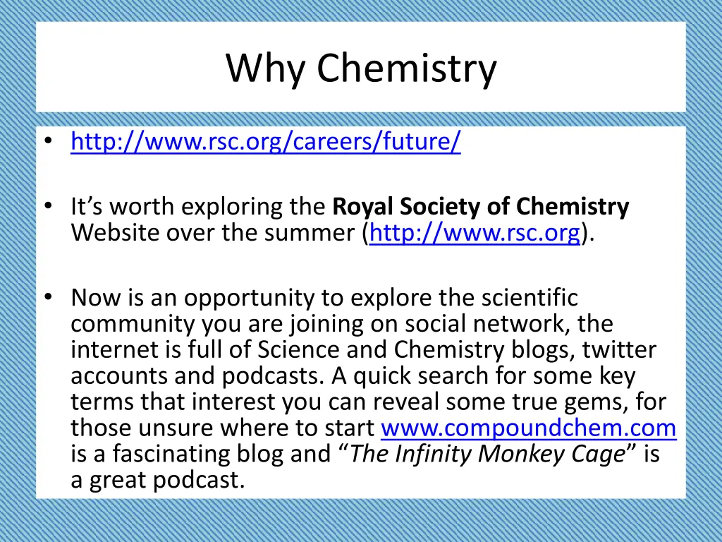 why chemistry