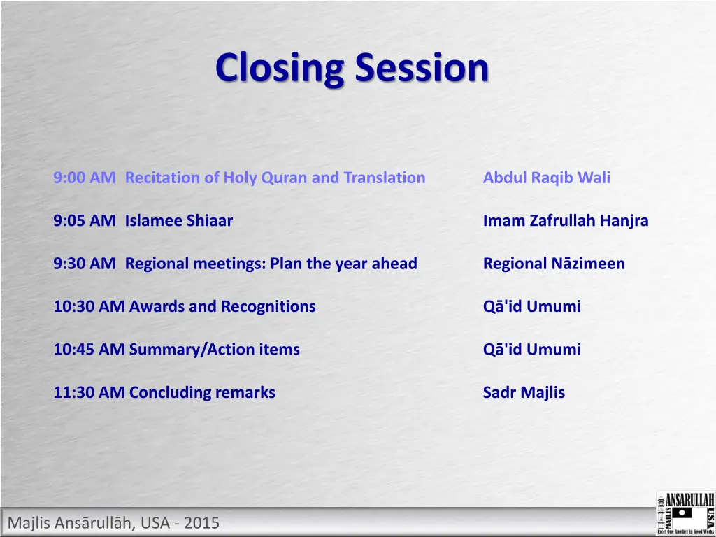 closing session 1