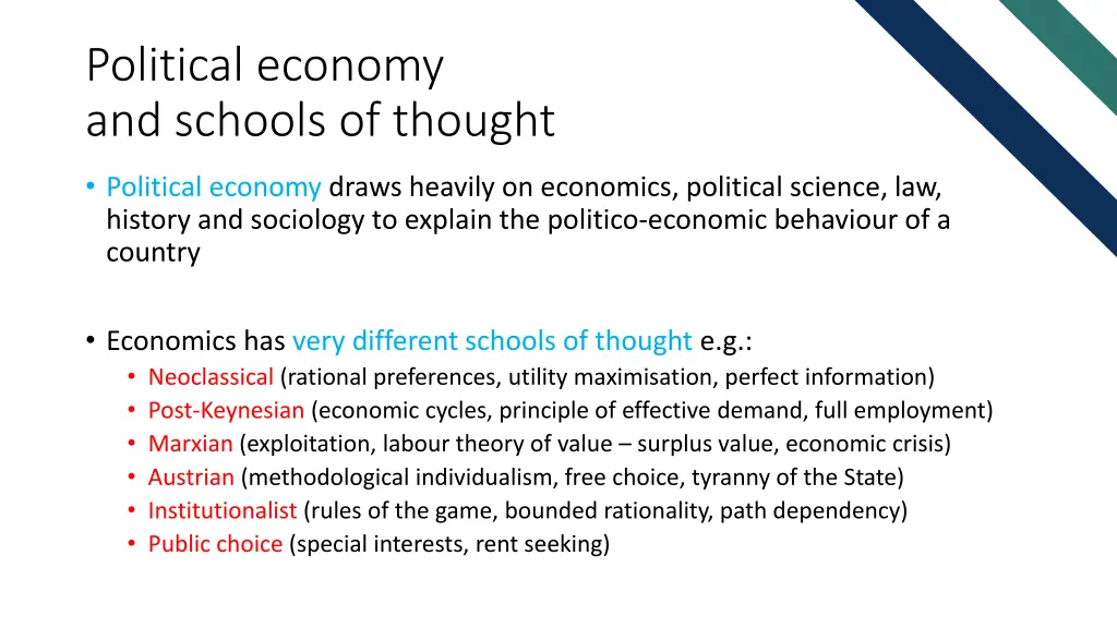 political economy and schools of thought