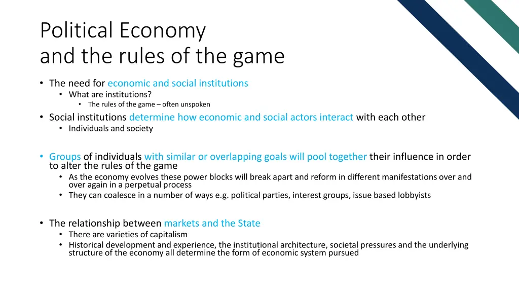 political economy and the rules of the game