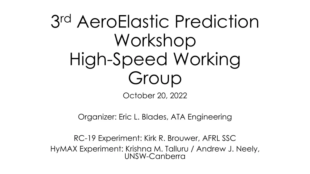 3 rd aeroelastic prediction workshop high speed