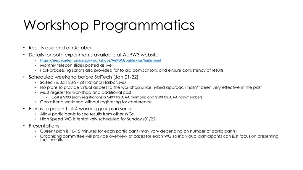 workshop programmatics