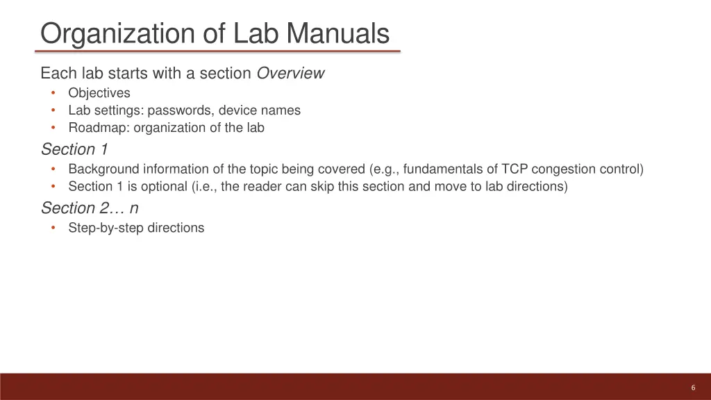 organization of lab manuals