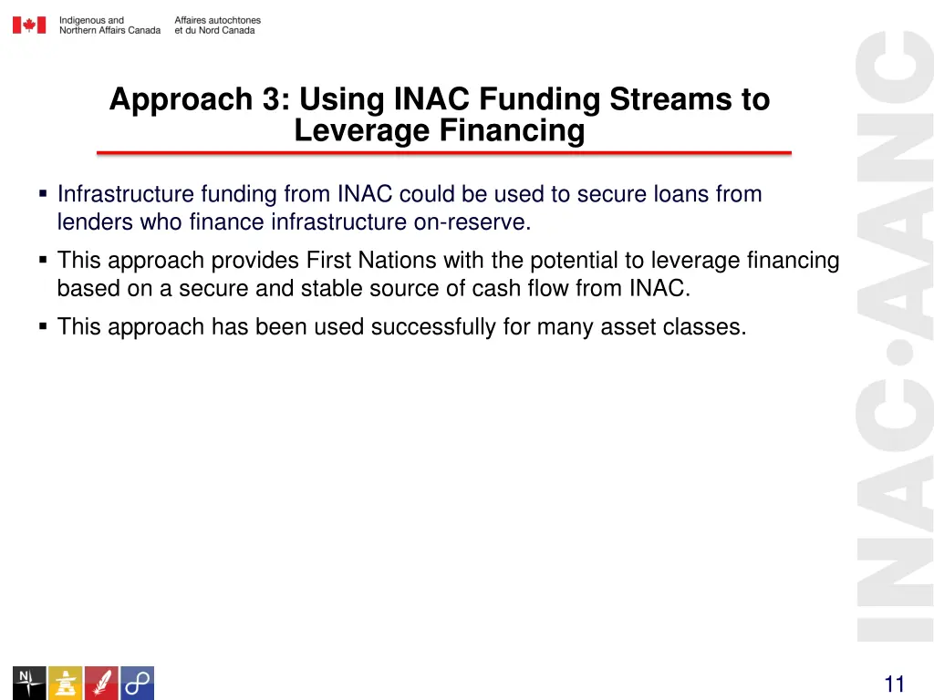 approach 3 using inac funding streams to leverage