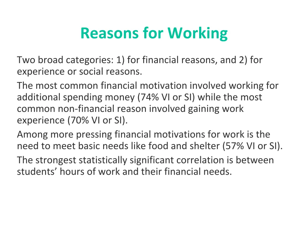 reasons for working