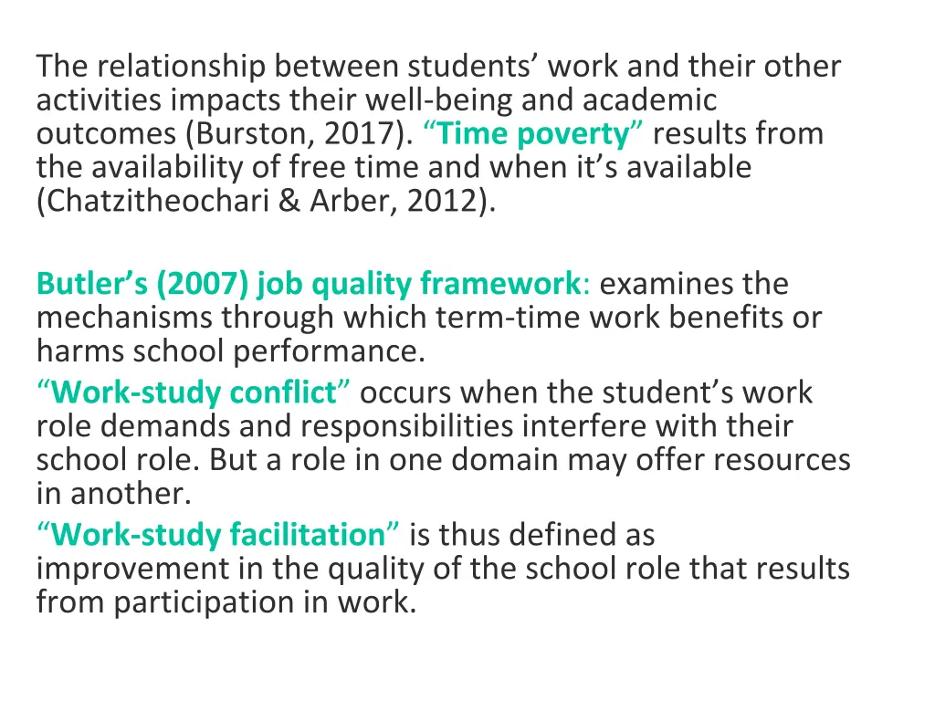 the relationship between students work and their