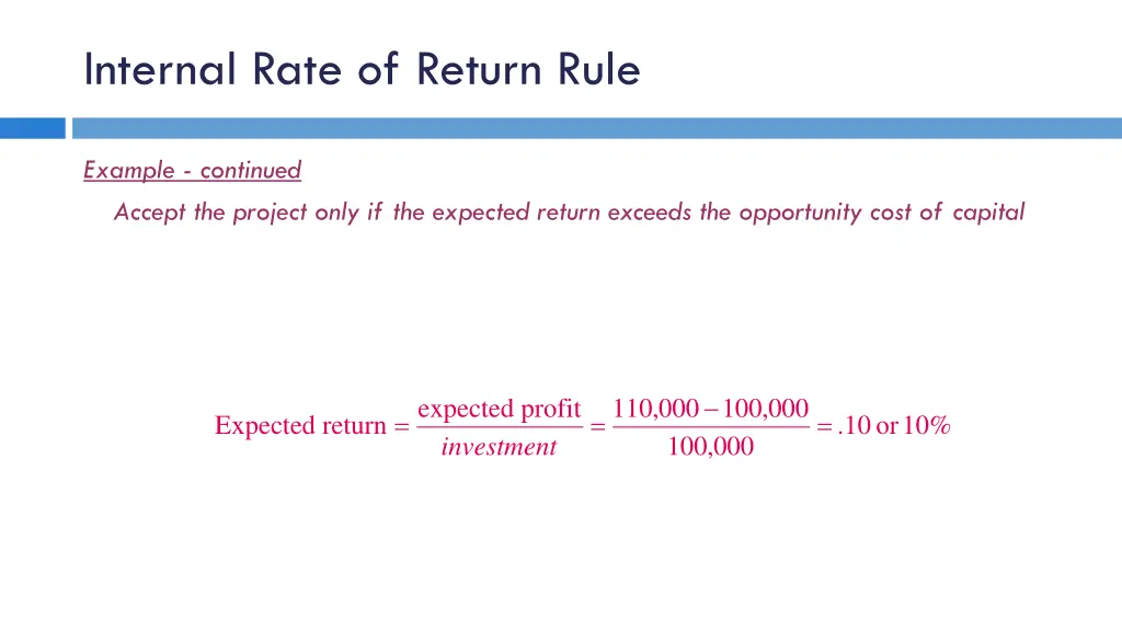 internal rate of return rule