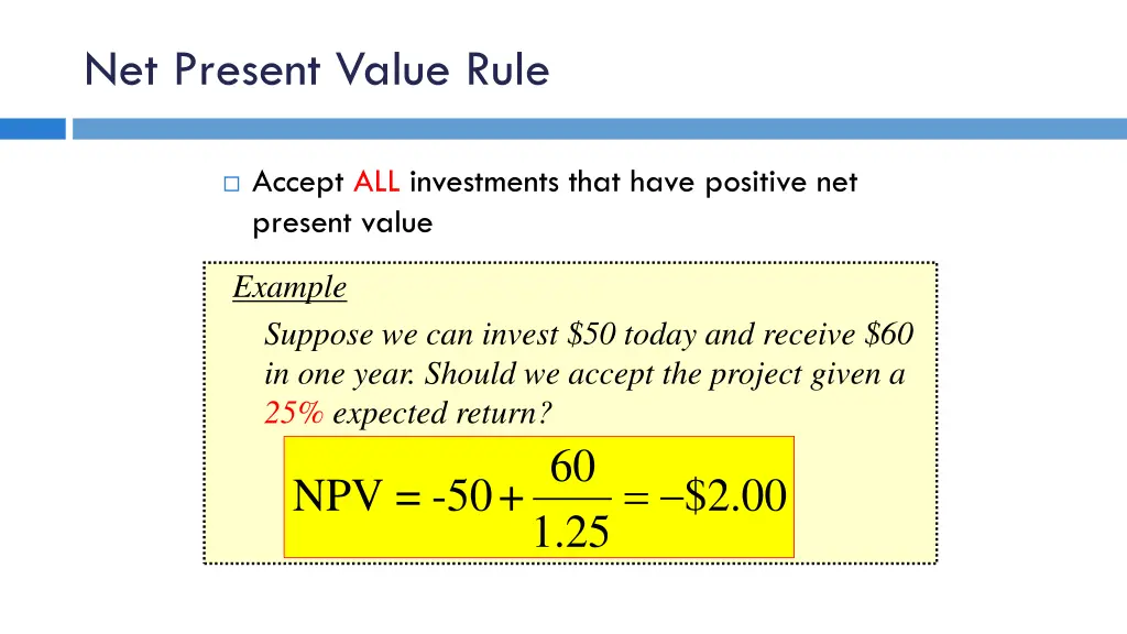 net present value rule 1