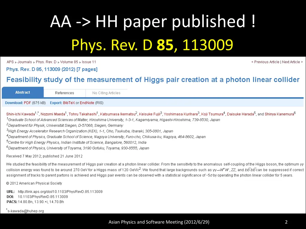 aa hh paper published phys rev d 85 113009