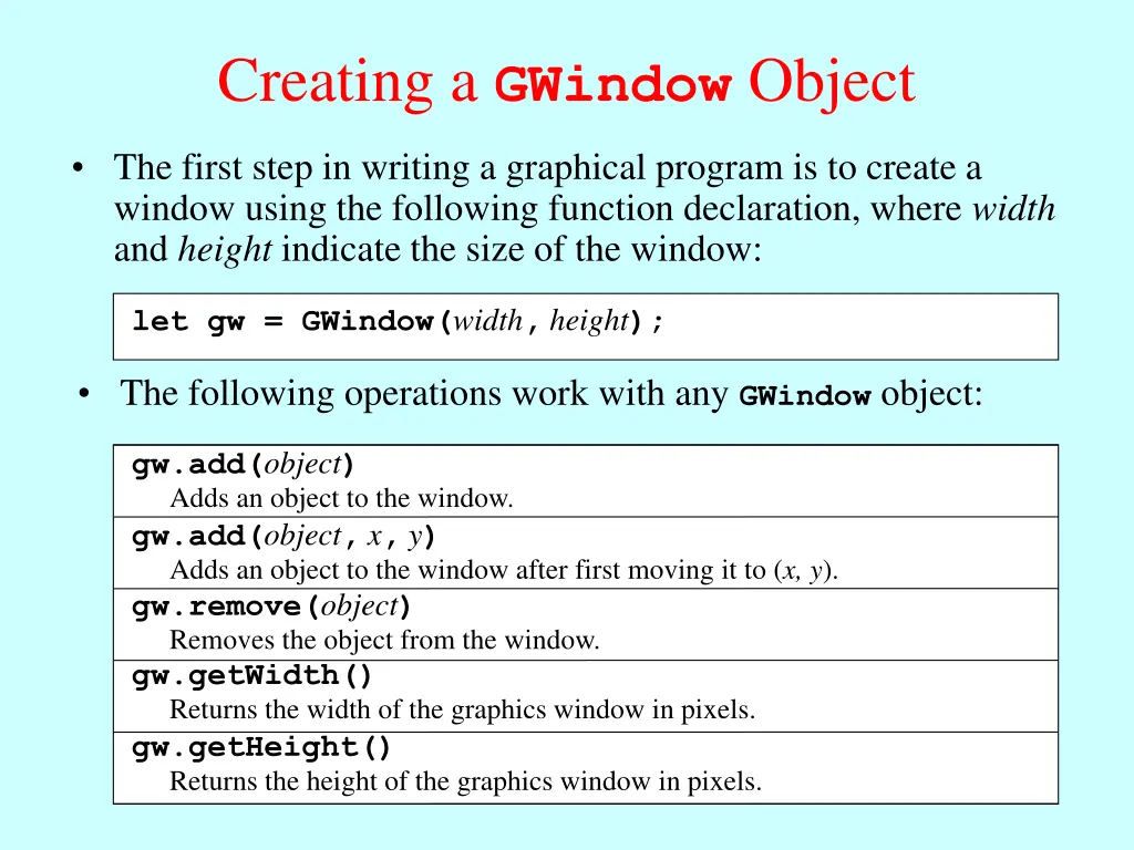 creating a gwindow object