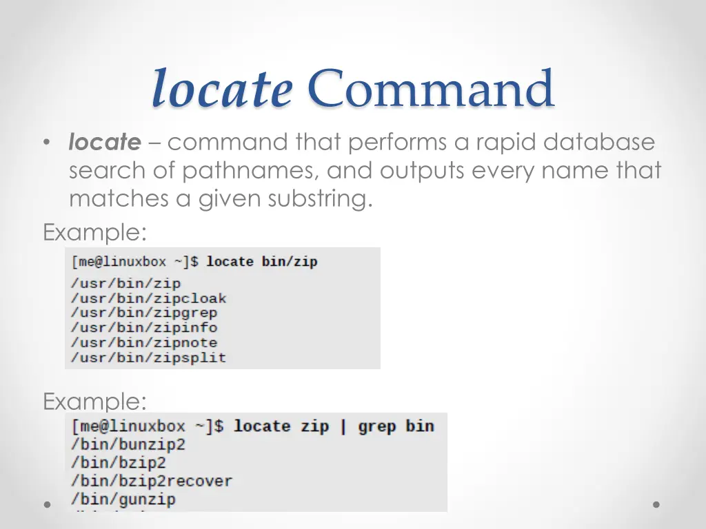 locate command locate command that performs