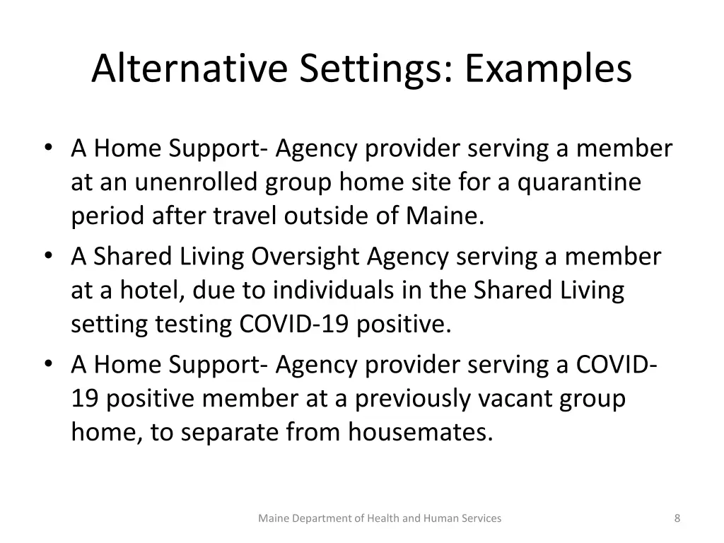 alternative settings examples