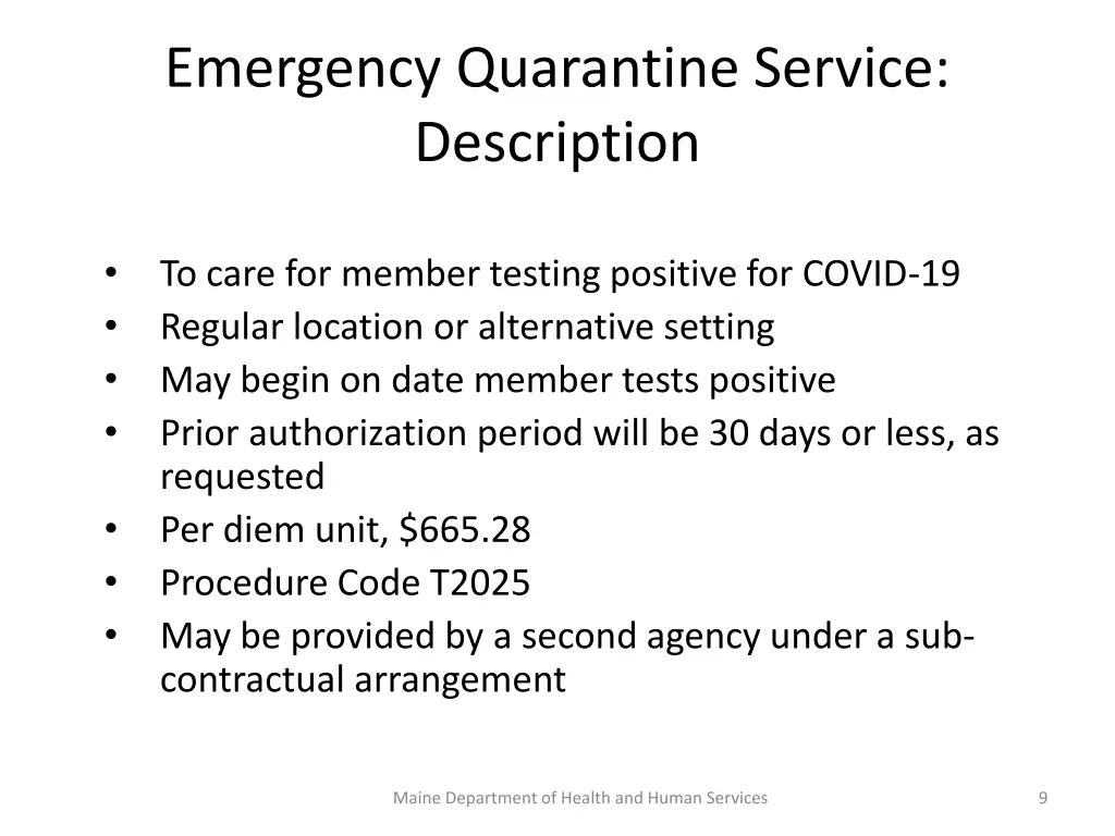 emergency quarantine service description