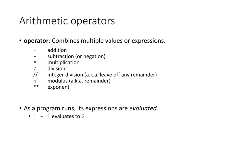 arithmetic operators