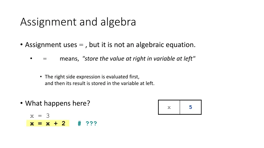 assignment and algebra