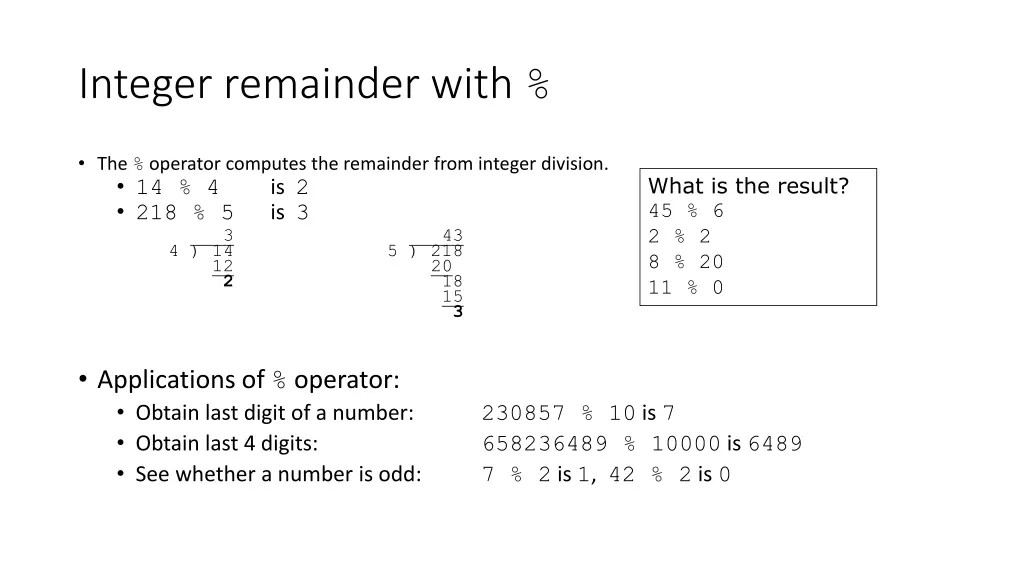 integer remainder with