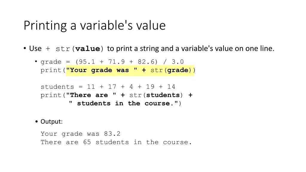 printing a variable s value