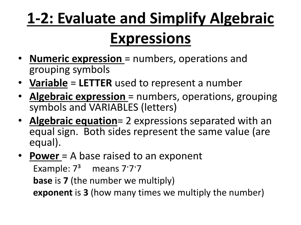 1 2 evaluate and simplify algebraic expressions